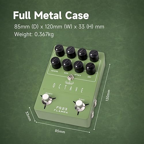 Miniatura 46 de FLAMMA FS03 - Pedal de efectos de guitarra con delay estéreo digital, bucle, 6 efectos de delay almacenables preestablecidos, Tap Tempo, Trail On