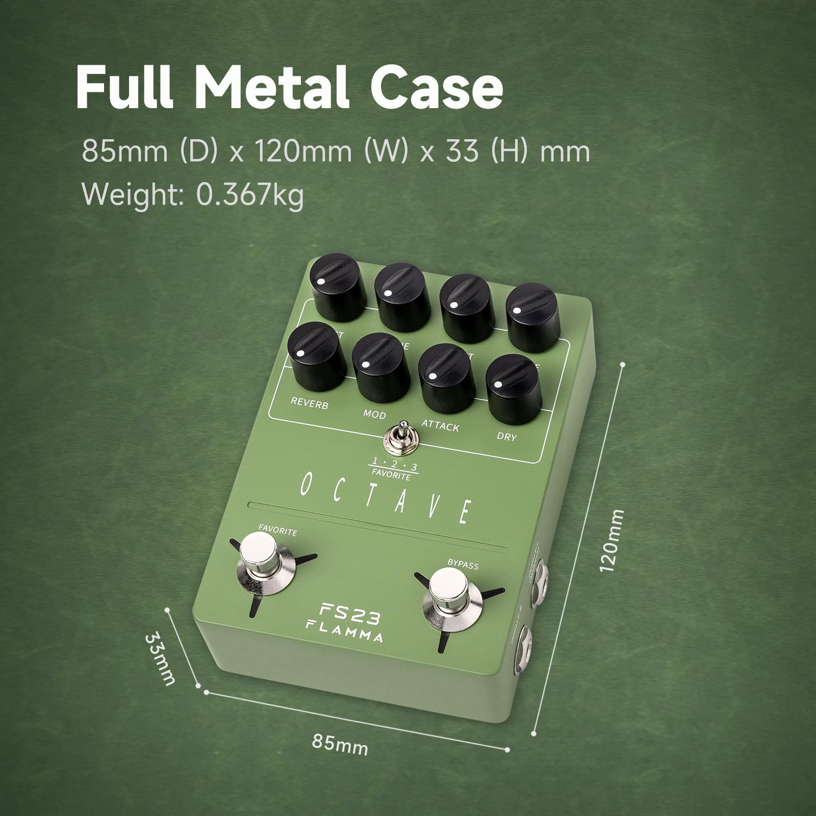 FLAMMA Octave FS23 Pédale de changement de vitesse avec modulation, réverbération et attaque lente pour guitare électrique, True Bypass