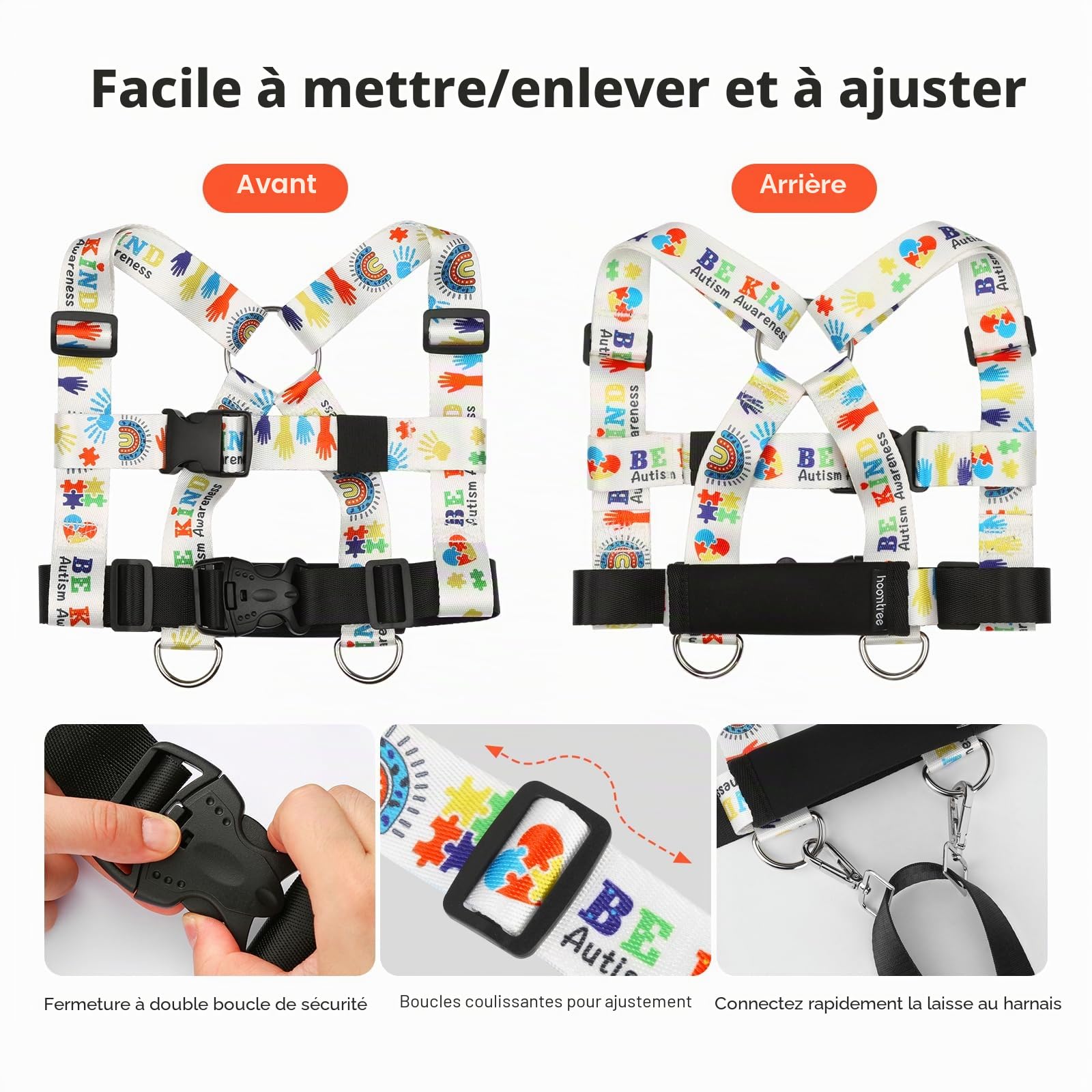 Harnais de marche et laisse de sécurité pour enfants autistes et besoins spéciaux avec sangle facile à régler + poignée d'urgence