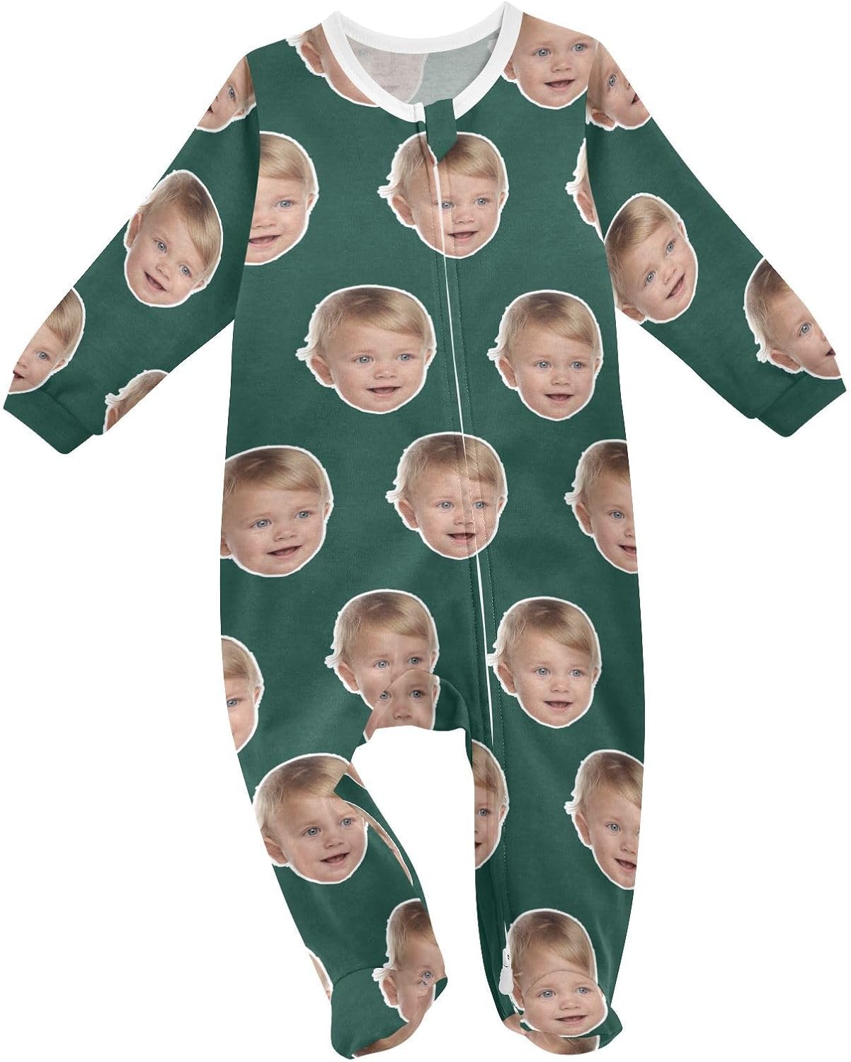 DOMIKING Unisex Custom Photo Baby One-Piece Pajamas Infant Footies Pesonalized Sleeper Pjs for Sleep Play 3-24M