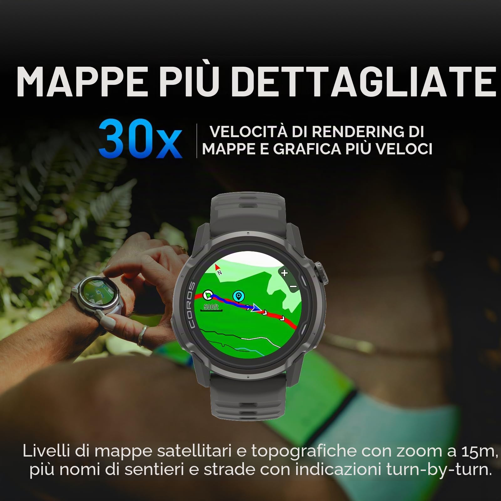 COROS APEX 4 (42 mm) Orologio GPS, 1,2" touchscreen MIP, mappe globali con navigazione turn-by-turn, durata della batteria di 34 giorni, microfono per registrare note vocali (Nero, 42mm)