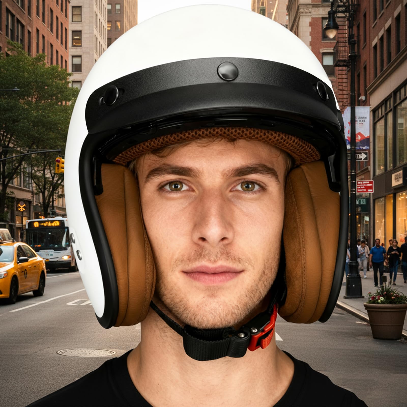 HSWHEEL Casco Jet con Visera: Casco de Motocicleta, Certificado ECE22.06, Unisex - Adecuado para ciclomotor, Scooter, Motocicleta y escúter - Diseño Retro de Casco