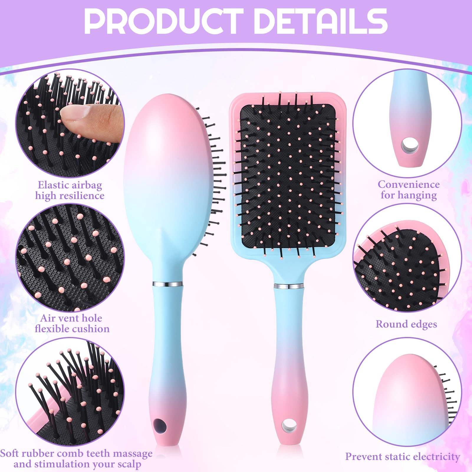 4 Packs Hair Brush Set, Anti-Static Paddle Brush Women Detangle Hair Brushes - Image 4
