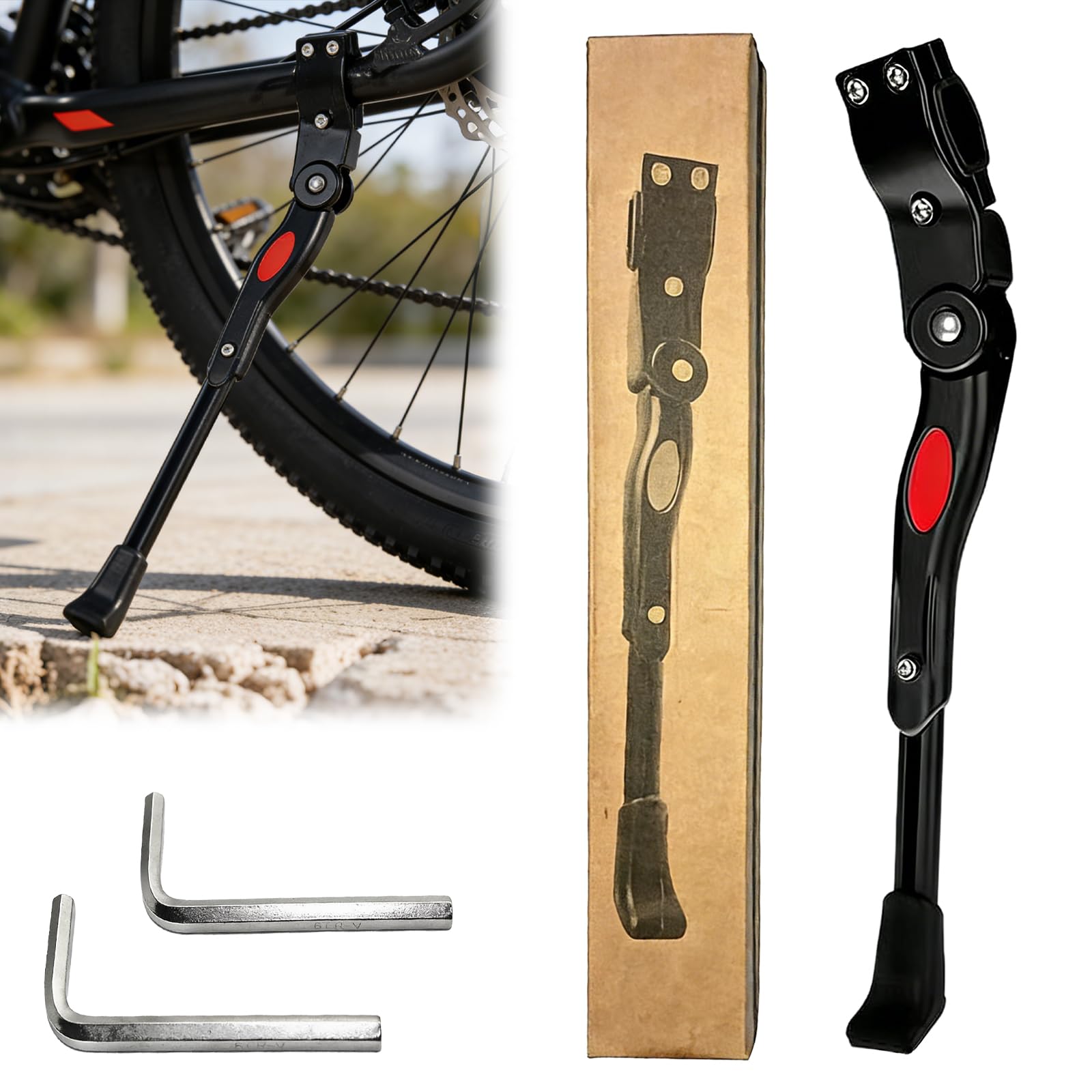 Duzapku Bike Kickstand, Aluminium Alloy Adjustable Height Rear Side Bicycle Kick Stand with 2 Allen Key, Bike Side Kickstand for Mountain Bike Road Bike