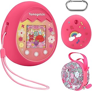 Case for Tamagotchi Pix, Silicone Case and Hard Carrying Case Compatible with Tamagotchi Pix Interactive Virtual Pet Toy, Anti-drop Protective Cover Shell and Storage for Tamagotchi with Hand Strap