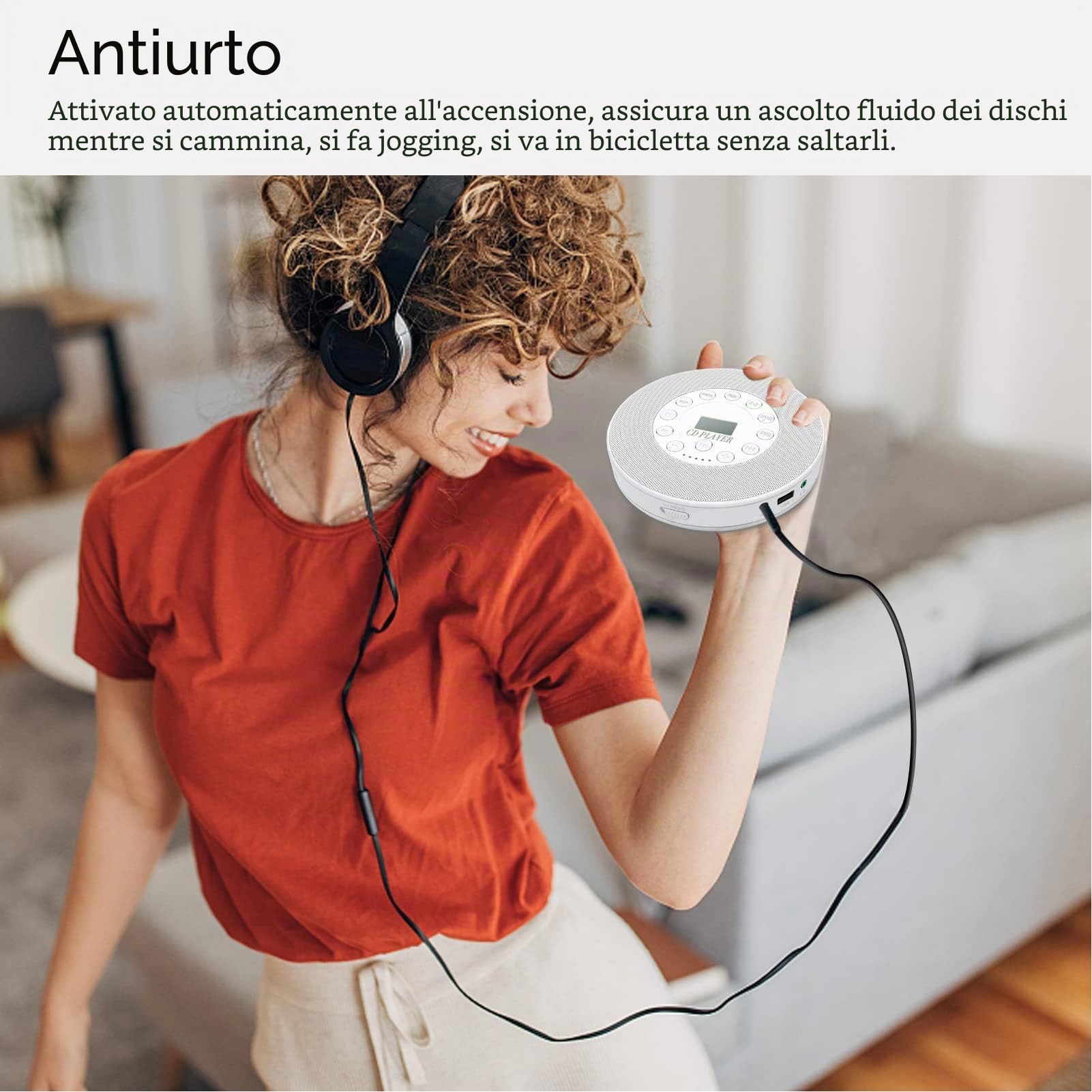 Lettore CD Portatile, Lettore CD Bluetooth Compatto con Altoparlante, Anti Skip, Microfono Integrato, Supporto Masterizza CD su USB, Registrazione su USB, per MP3 per Auto (BLACK)