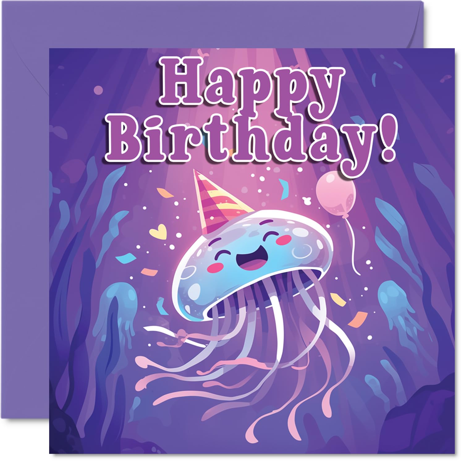 Jellyfish Birthday Cards - Sealife Party - Happy Birthday Card for Son Daughter Brother Sister Grandson Granddaughter Niece Nephew Cousin, 145mm Bday Greeting Cards