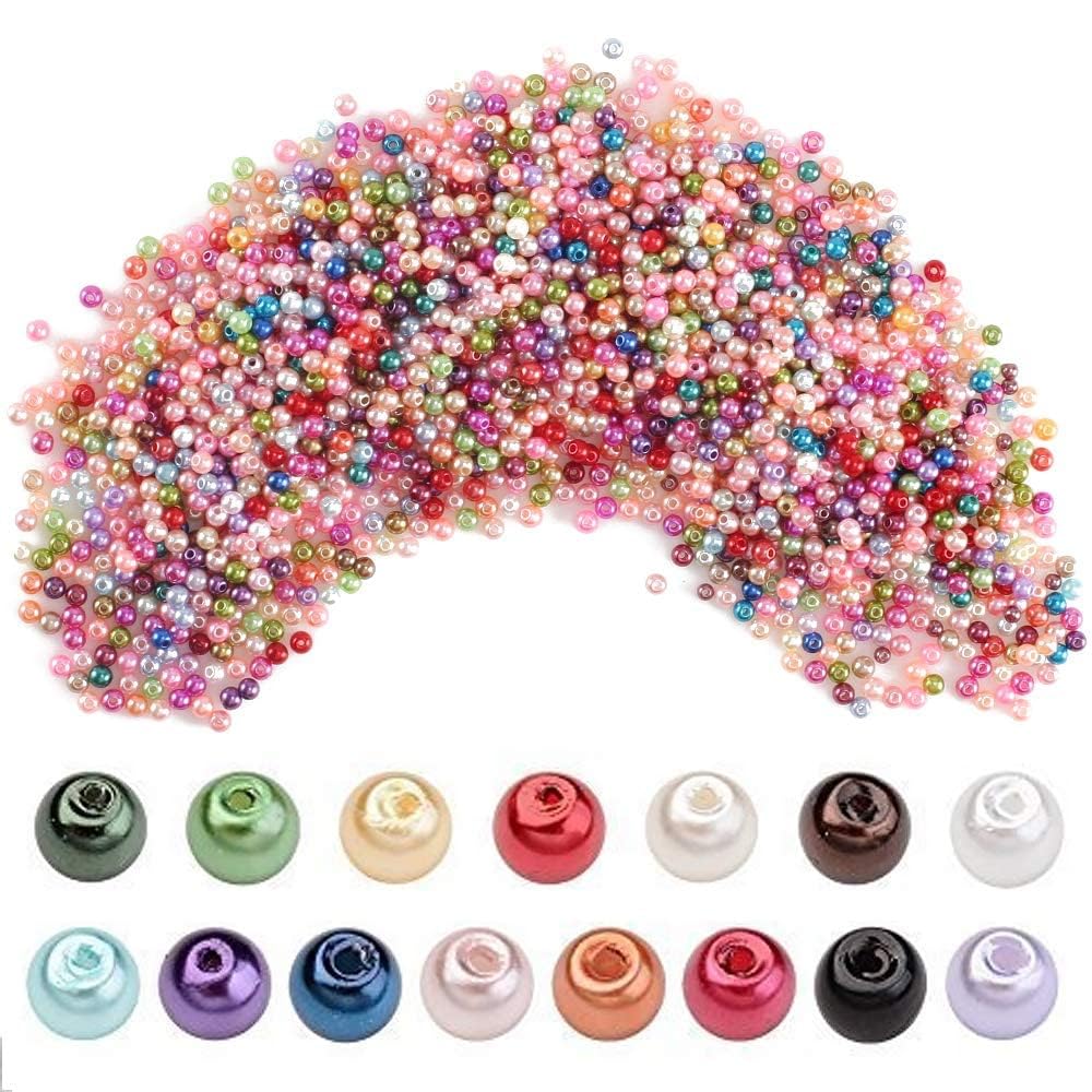 Minnhua 2000Pc 4mm Pearl Beads for Jewelry Making Round Pearls for Crafting