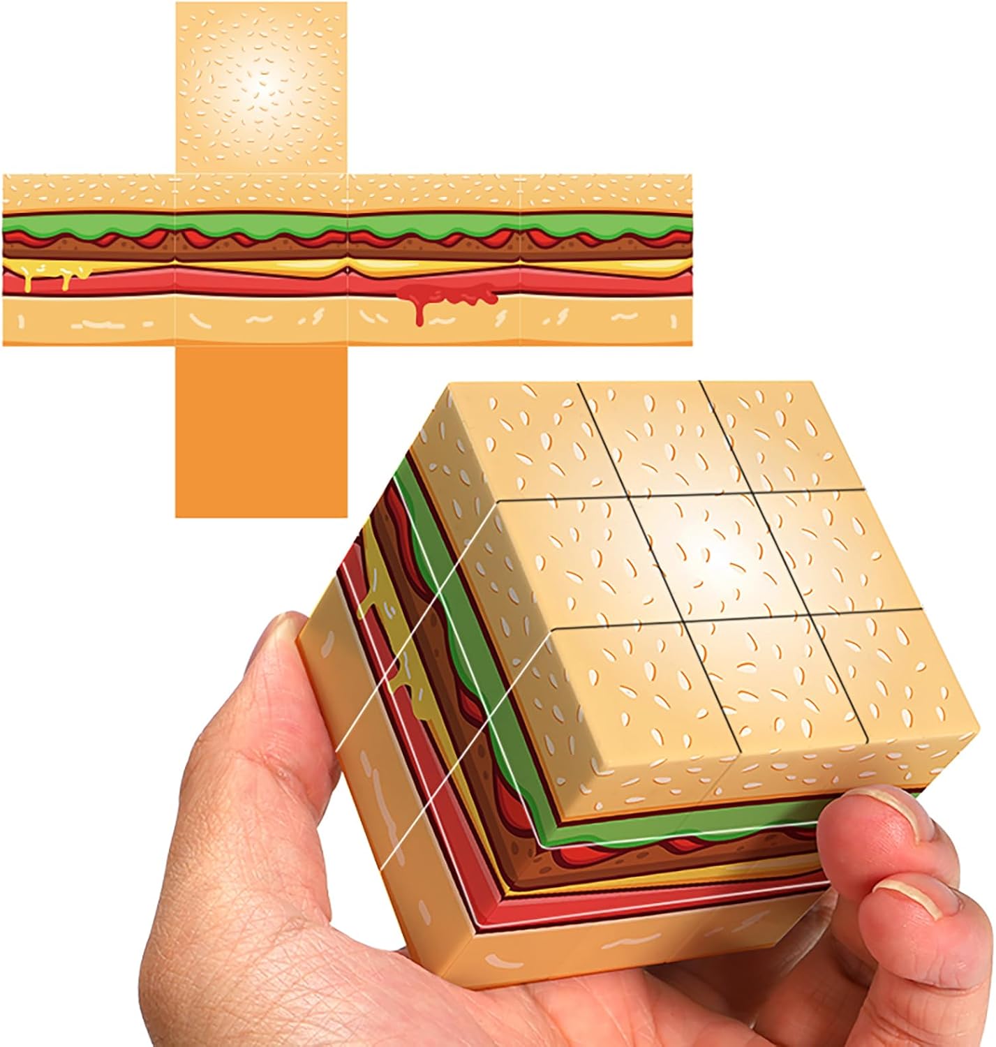 Hamburger 3x3 Speed Cube, UV Printing Cube Magic Cube Educational Puzzles Toys for Kids,Beginners and Adults (Stickerless)