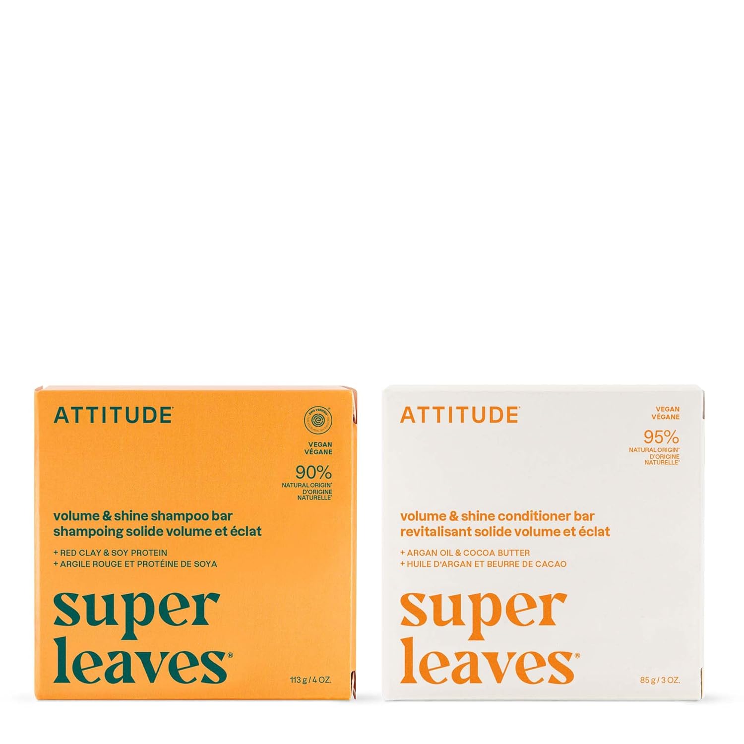 ATTITUDE Volume & Shine Shampoo and Conditioner Bar Bundle, Natural Origin, for Thin and Flat Hair, Vegan, Orange Blossom & Eucalyptus, 2 Bars