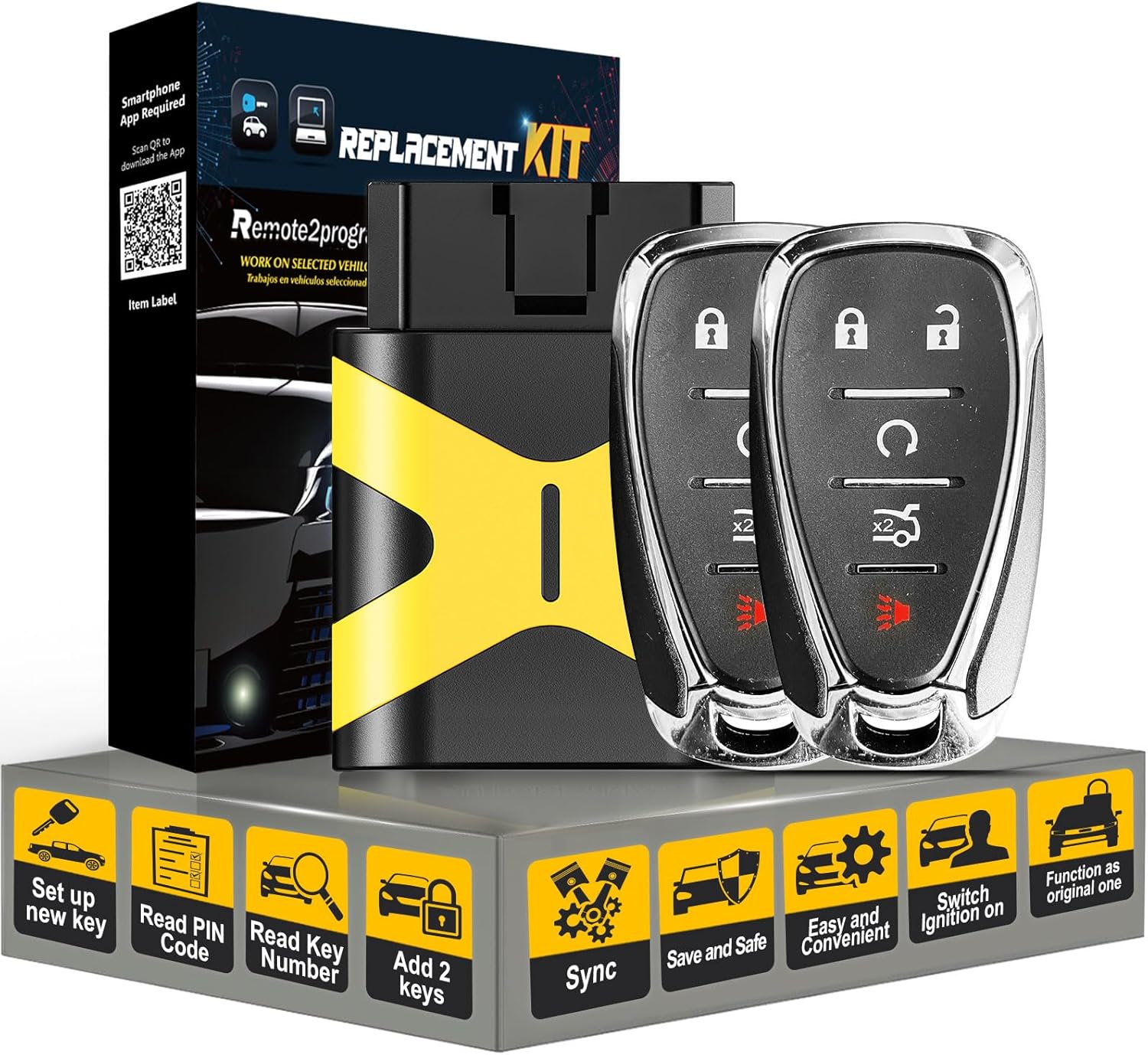 2pcs Smart Proximity Keyless Entry Remote Control Self Programmable Car Key Fob Replacement for Chevrolet Camaro Cruze Malibu 2016-2019 with FCC: HYQ4EA (2pcs self Programming Remote)