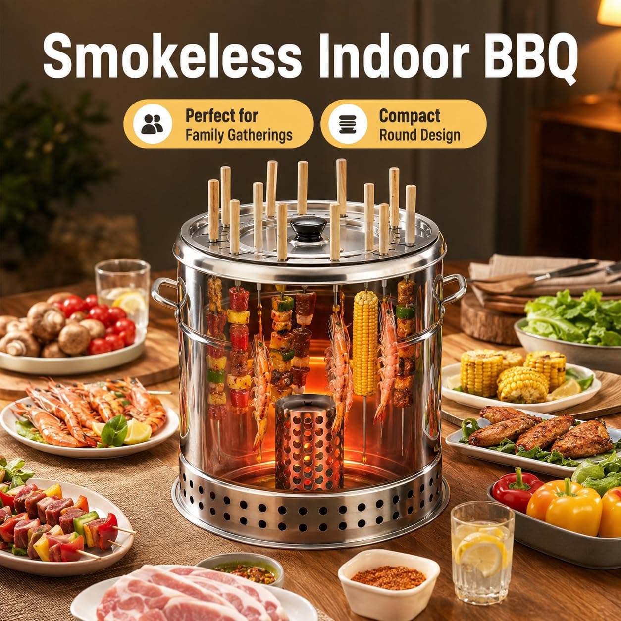 Beczka BBQ Grill Węglowy Wiszący Piec Bezdymny Ze Stali Nierdzewnej
