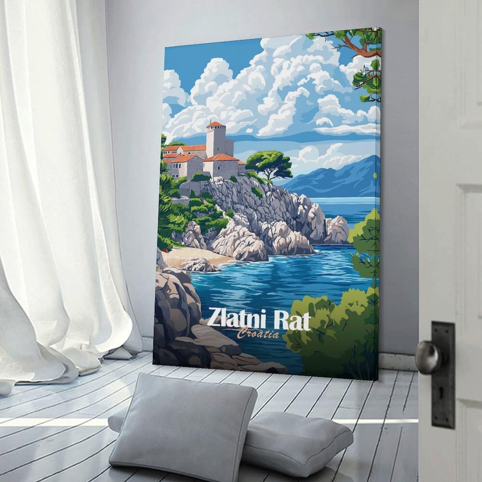 Junmoney Zlatni Rat Croatia Room Decor Wall Art, 12x18inch(30x45cm), for Office, Study Or Home Workspace, Decorative Artwork for Productive Spaces