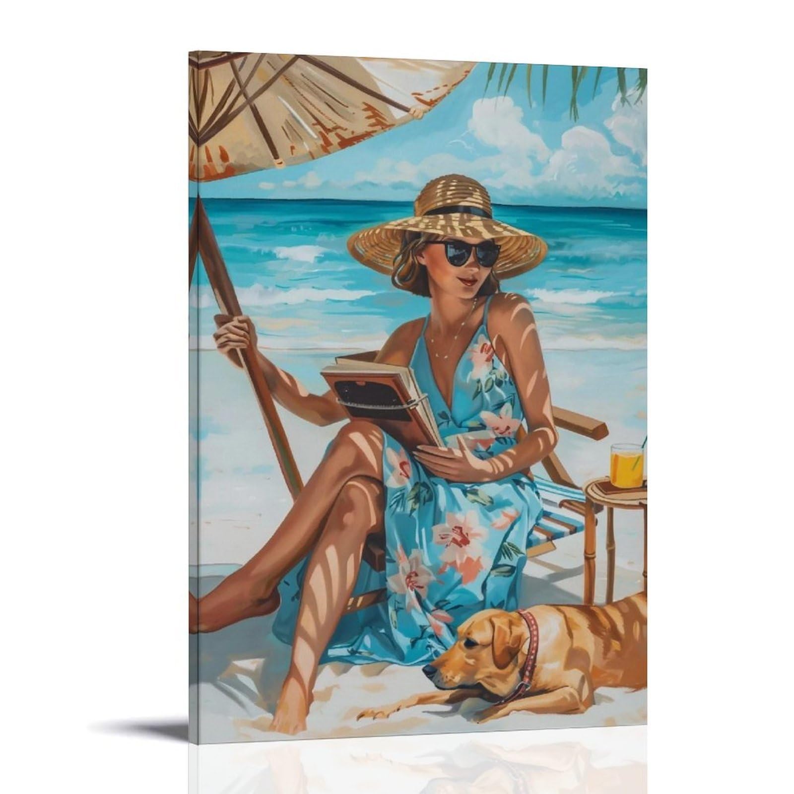 HUERYRYHY Beach Sketch Hour With Labrador 01 Poster Wall Art Canvas Vintage Aesthetic Painting Decor for Rooms 16x24inch Frame-style