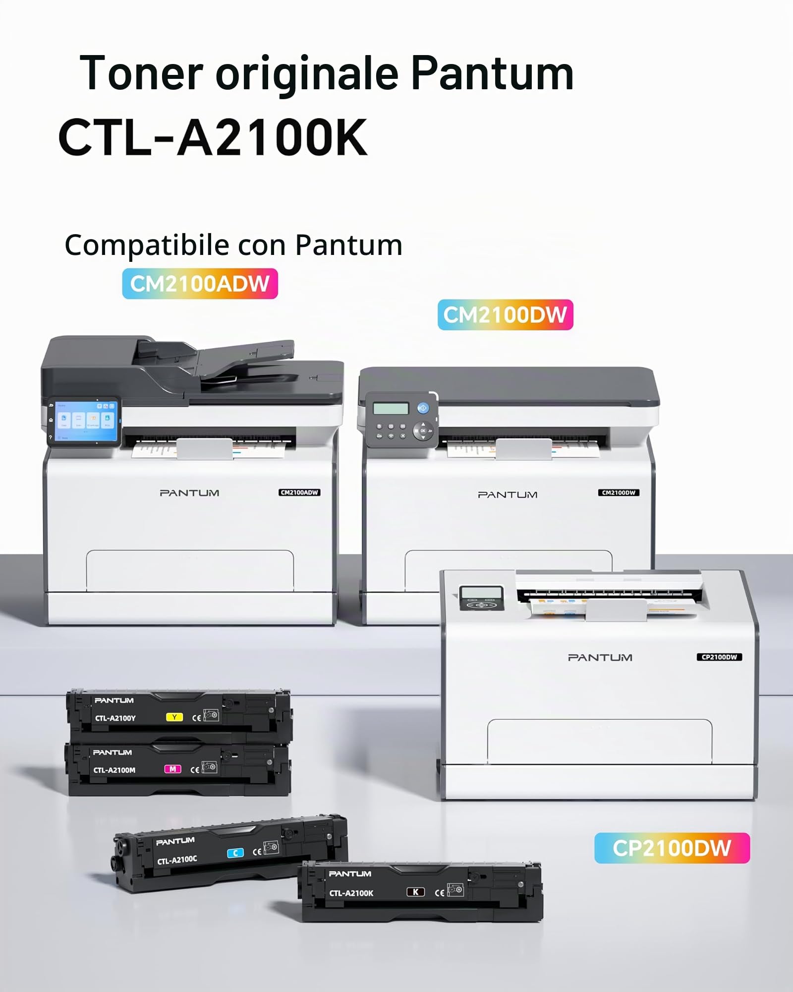 PANTUM CTL-A2100K/C/M/Y 4-Pack Originale Cartuccia toner compatibile con la stampante laser a colori CP2100DW CM2100DW CM2100ADW, Capacità BK 1.500 pagine, C/M/Y 1.000 pagine