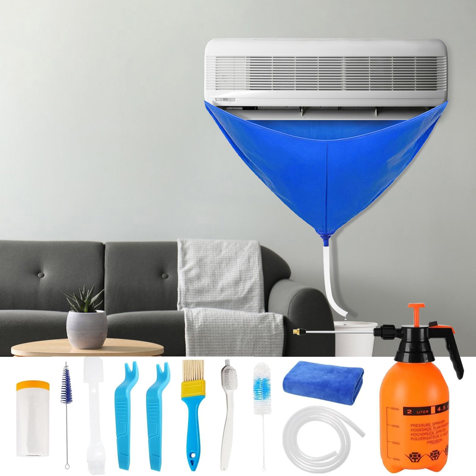 Kit De Nettoyage Climatiseurs | Kit Pour Mini Split - Outils pour Systèmes de Climatisation, Protecteur De Poussière Mural pour Lavage À La Maison