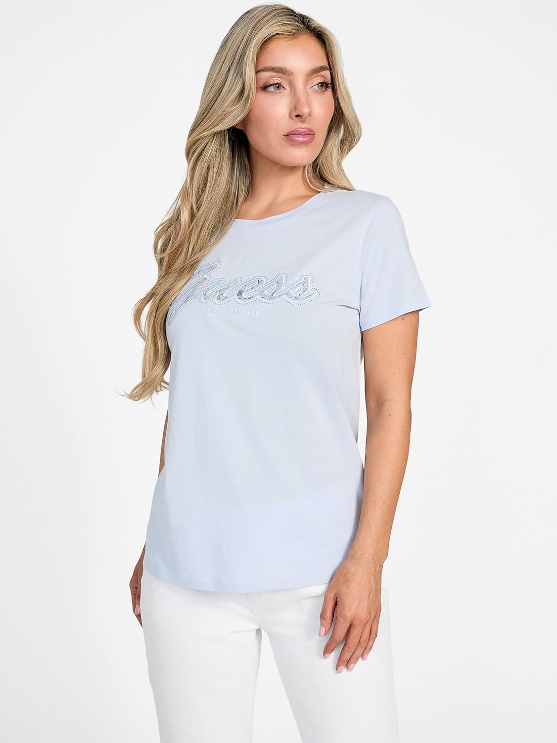 Guess Womens Eco Short Sleeve Script Lace Logo Easy Tee - Image 5