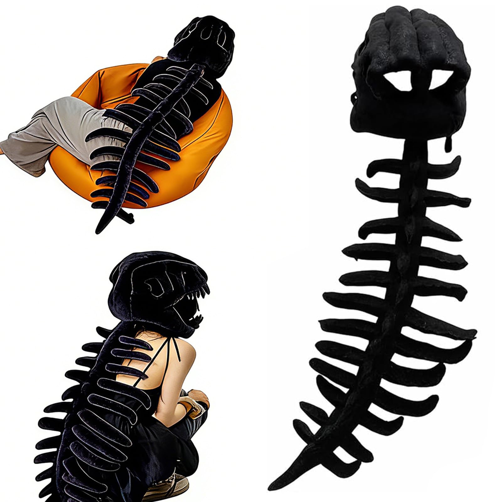 nezafly Realistic Dinosaur Skeleton Costume Kids Plush Dino Skull Suit Set