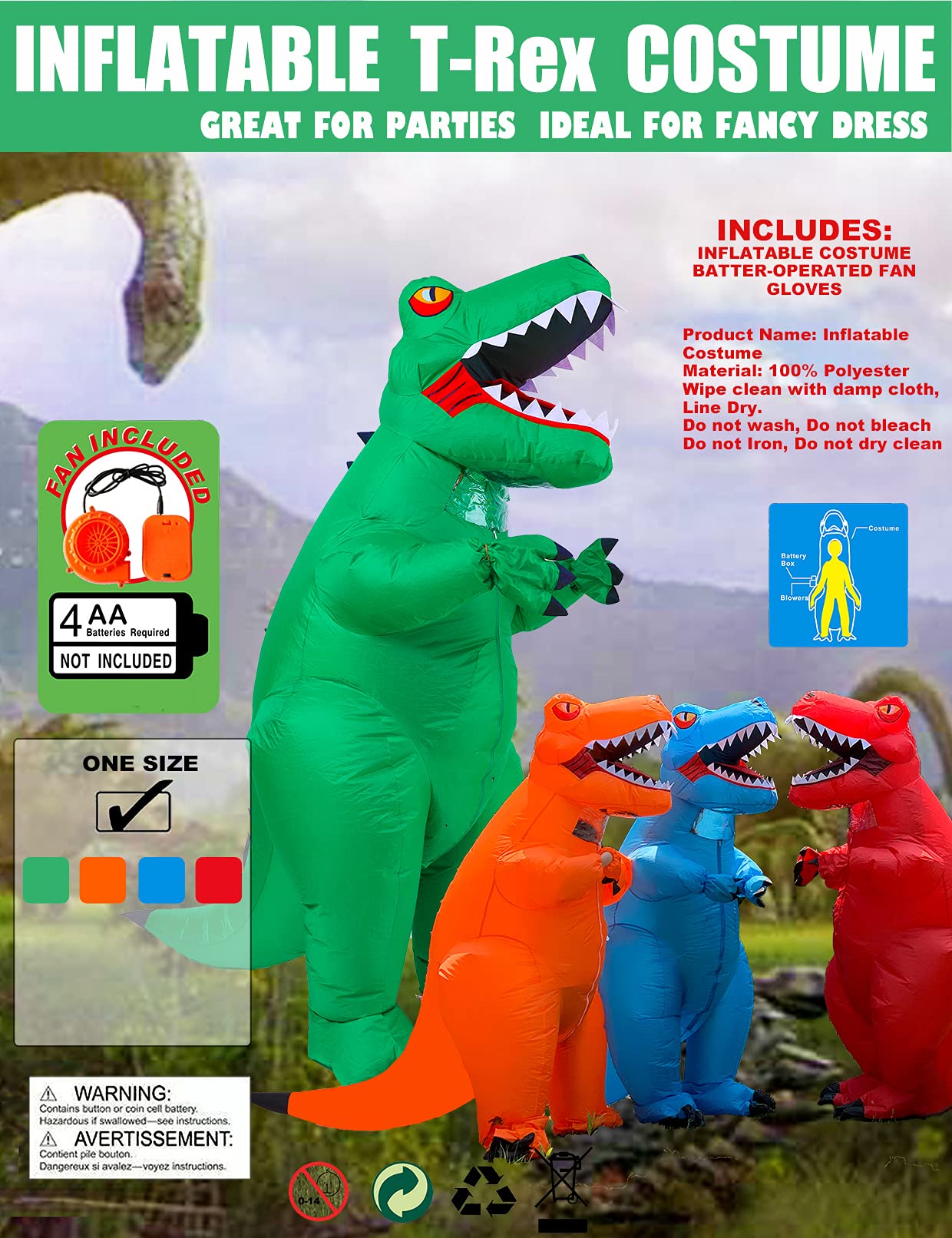 Mahoon Disfraz inflable de dinosaurio para adultos, T-Rex, disfraz de dinosaurio de Halloween, disfraz unisex para fiesta al aire libre, disfraces de cosplay