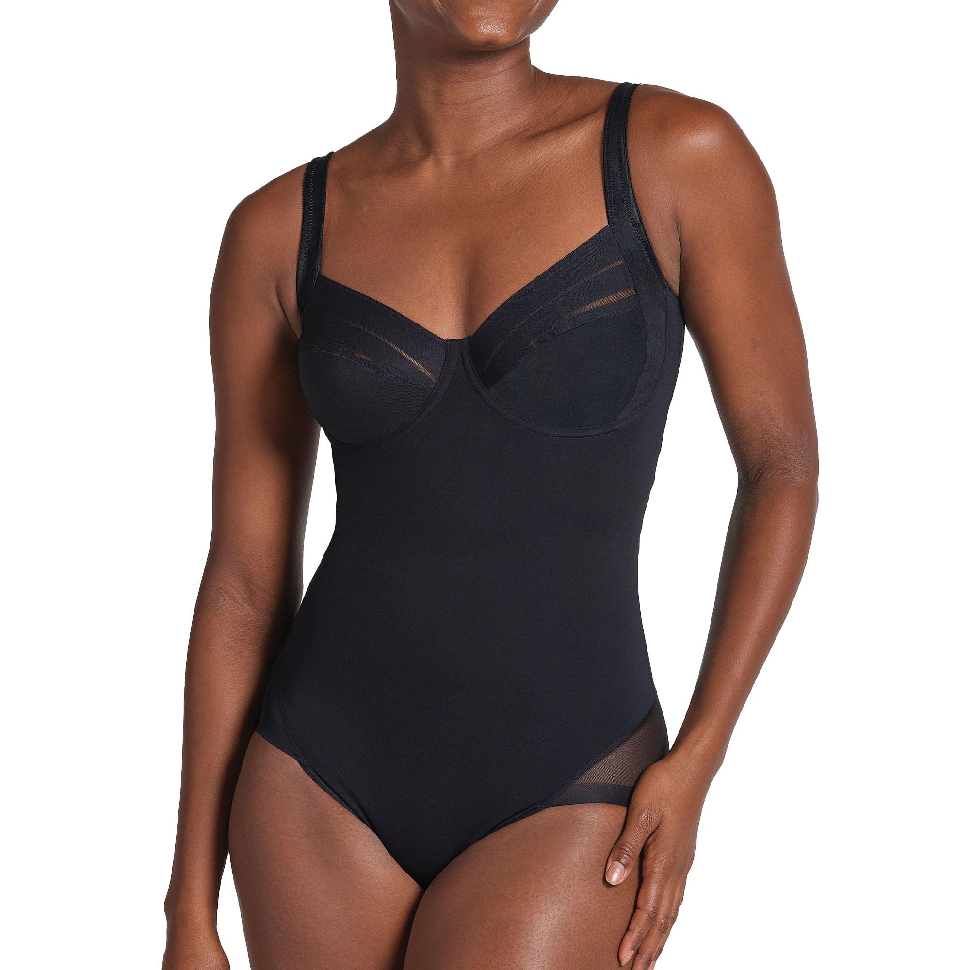 Leonisa Women's Black Premium Lace Tummy Control Body Shaper For - Shapewear Bodysuit With Bra