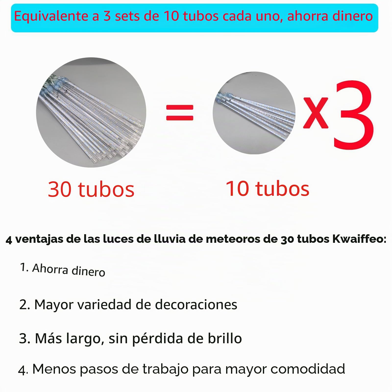 Kwaiffeo Luces de Navidad Lluvia para Exteriores, 30 Tubos de Luce de Hadas de Lluvia de Meteoritos, Luces de Impermeables para Halloween Ventana de Boda Decoración del día de Reyes Magos, Blanco