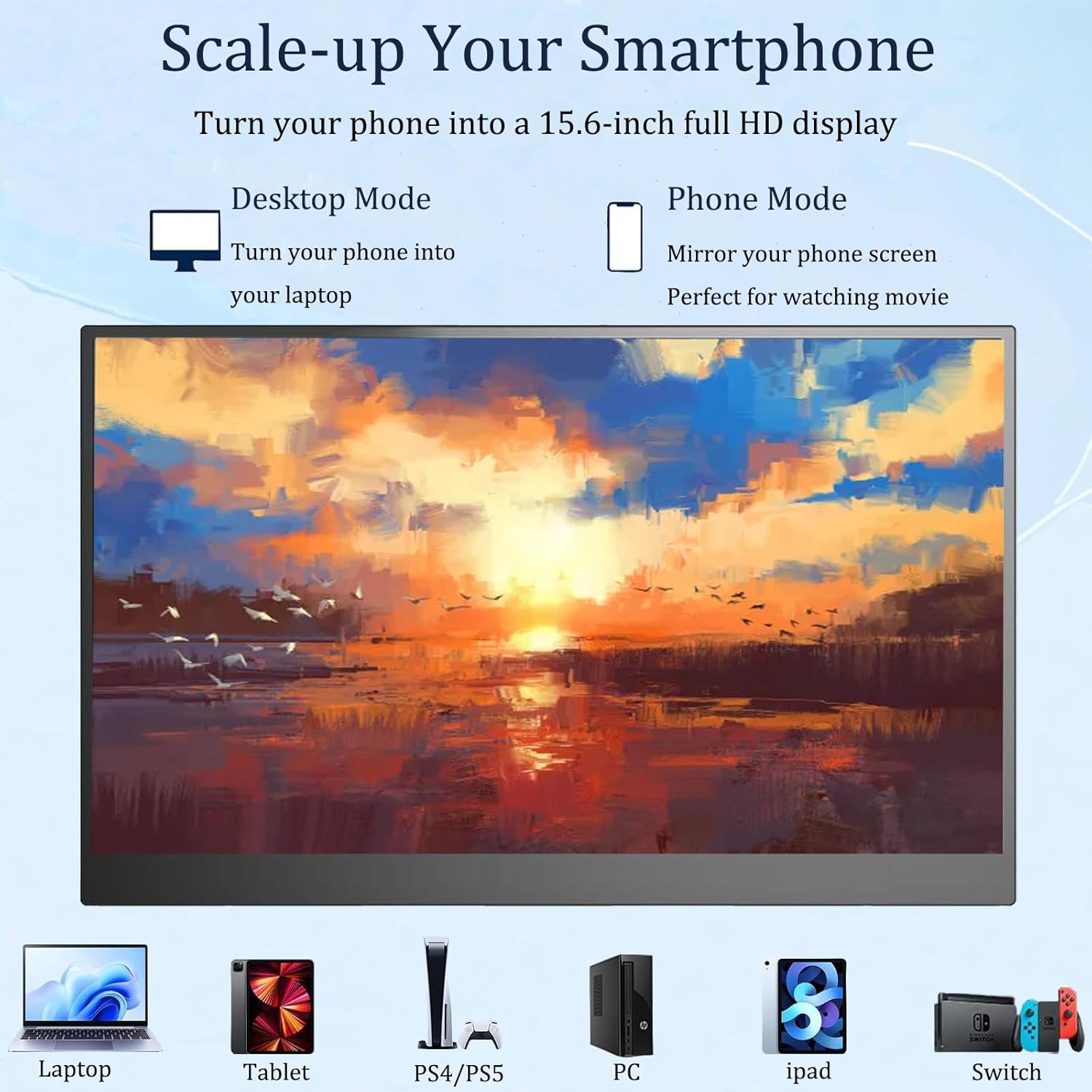 Portable Monitor, 15.6'' FHD 1080P USB-C HDMI Ultra-Slim Portable Screen Laptop Screen Extender, Portable Computer Monitor with Kickstand, Travel Monitor for Laptop PC Phone for Home, Outdoors