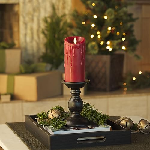 Miniatura 2 de Luminara Vela LED sin llama de goteo de cera, burdeos 3.4 x 4.5 pulgadas, función de temporizador, pilar de cera real, funciona con pilas, sin
