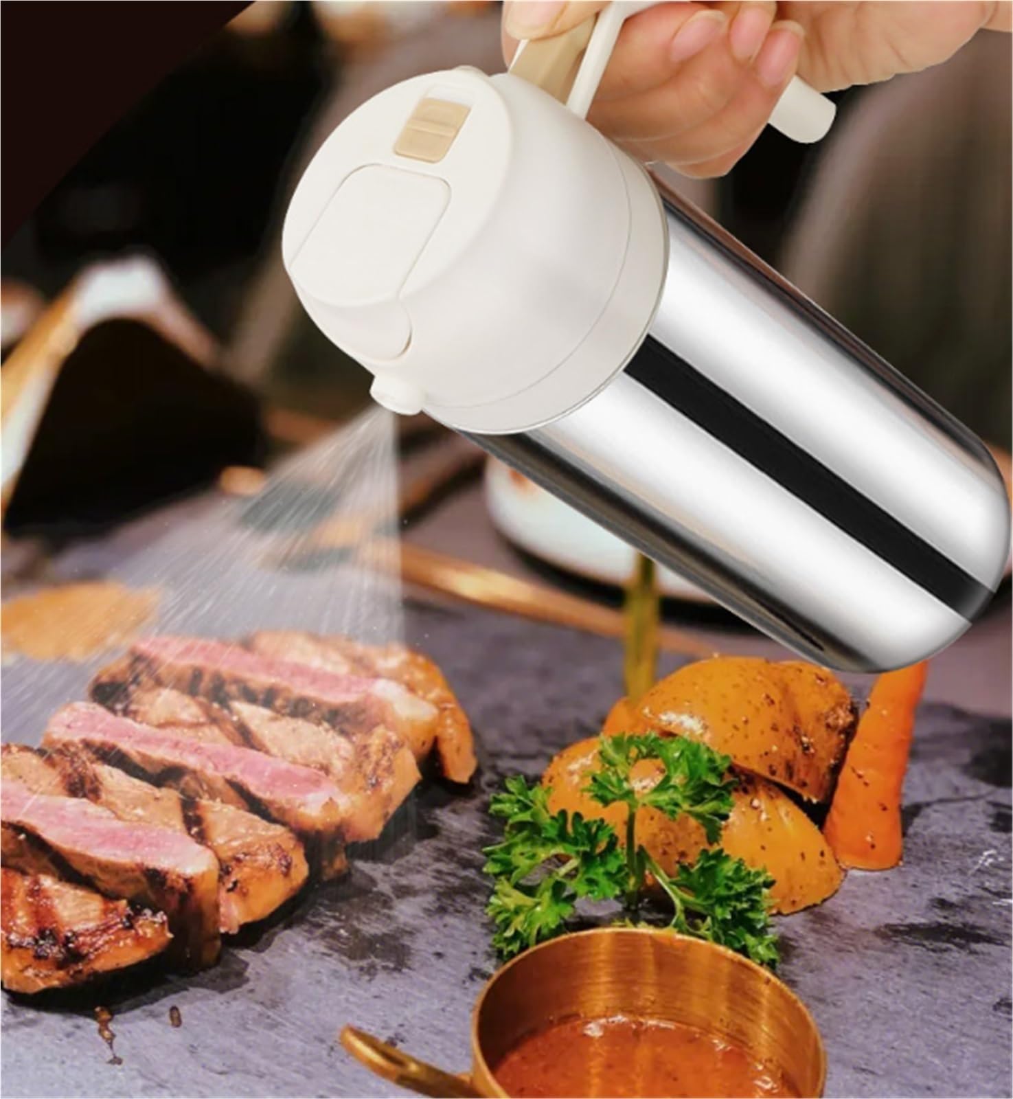 Butelka Oliwę Rozpylacz Oleju Do Gotowania Do Użytku Domowego 2 W 1 Dozownik Oliwy Z Oliwek Do Sałatek Smażonych Na Powietrzu Dozownik Oleju Kuchennego(White,360ml)