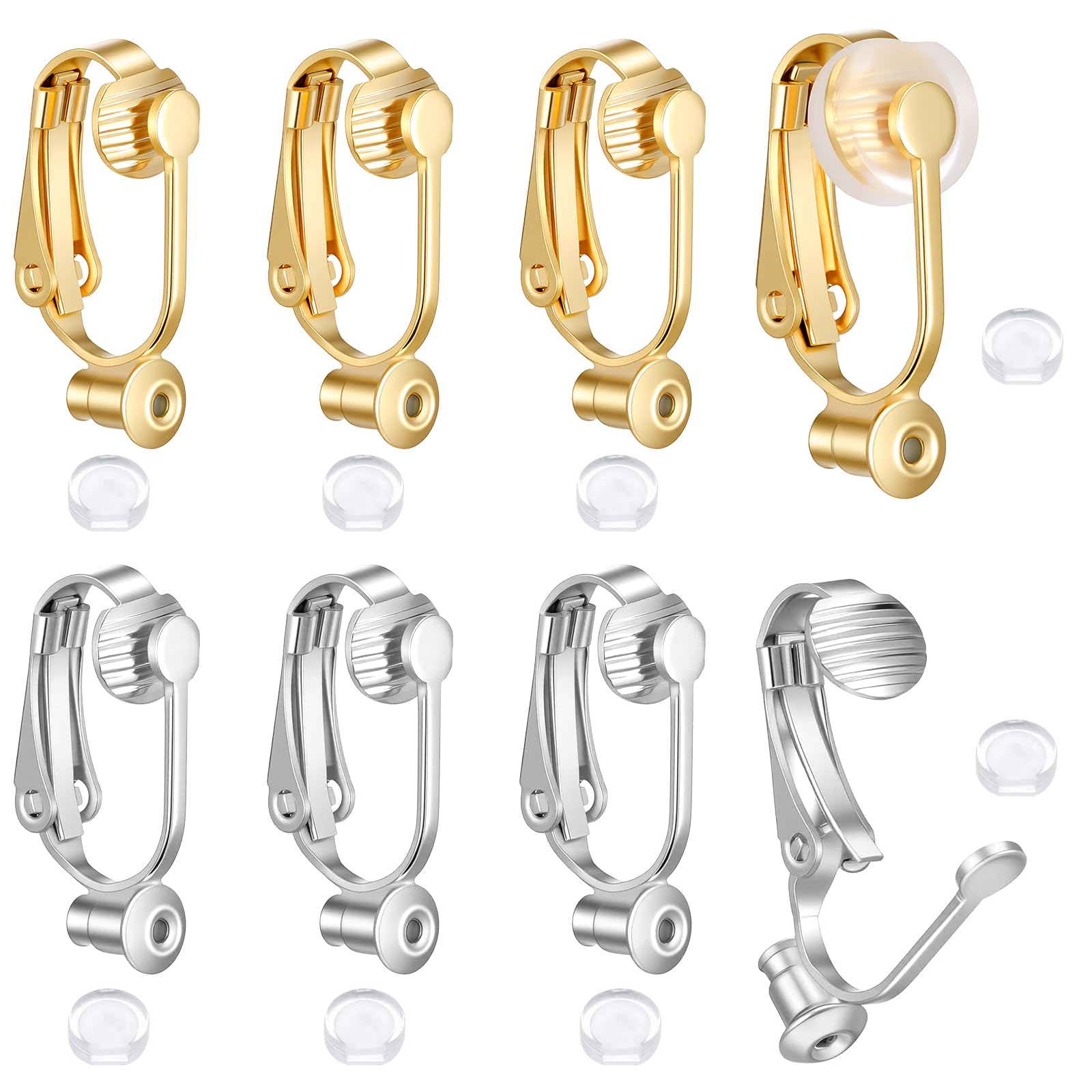 Shimmeroo 8Pcs Clip on Earrings Converter - Silver & Gold