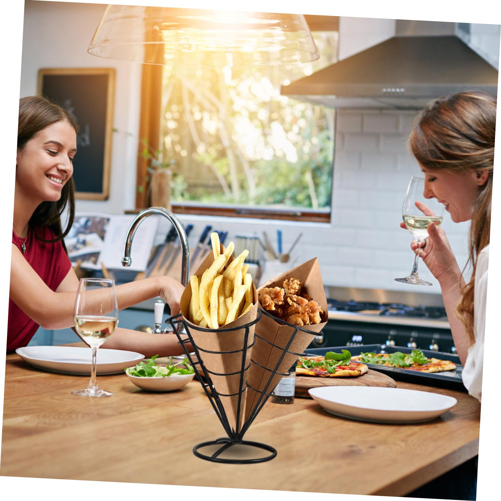 4fori Porta Snack in Filo Metallico Cestino per Patatine in Acciaio Inossidabile Porta-antipasti per Feste e Occasioni Domestiche per Esporre Snack e Cibi Croccanti