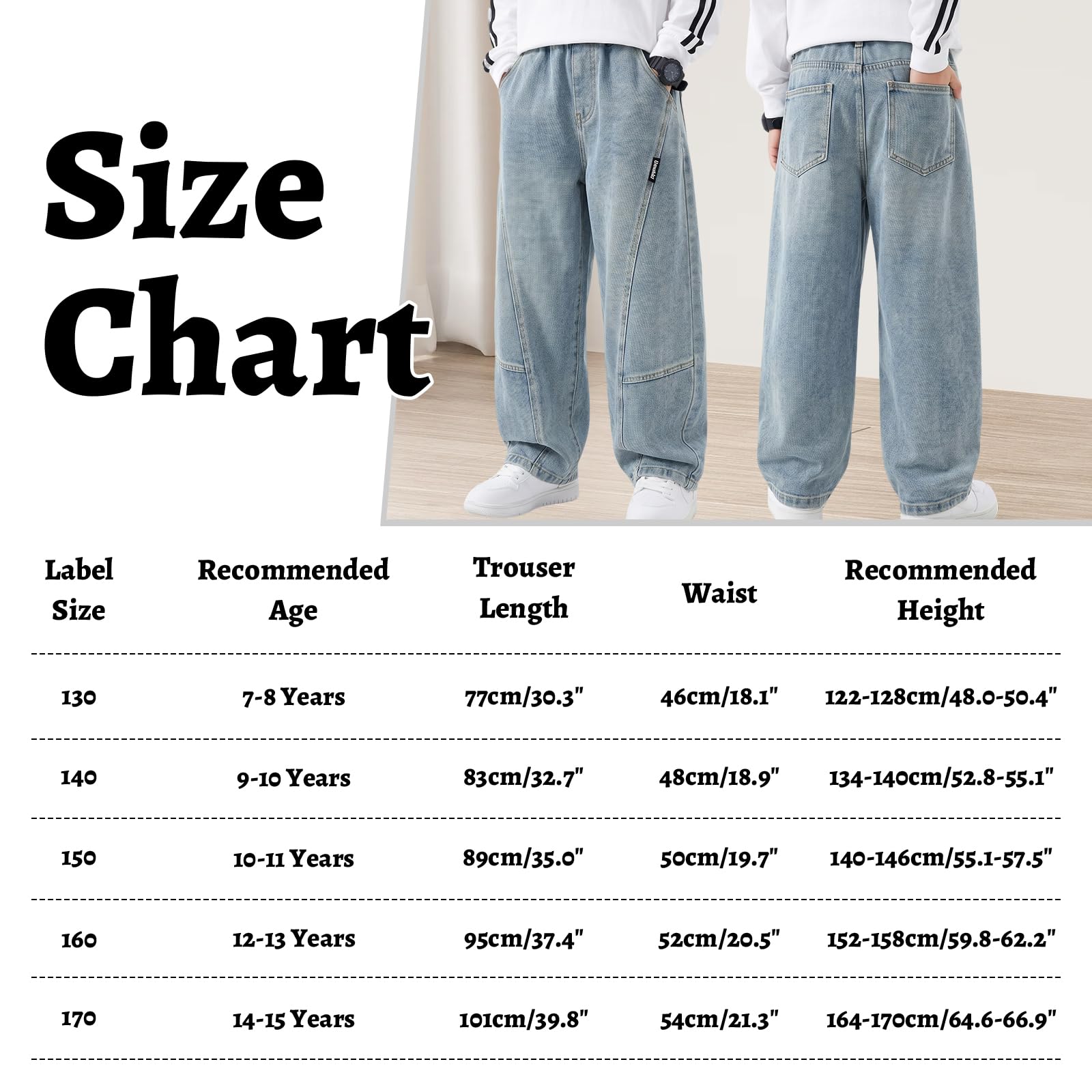 Jeans Ragazzo Baggy Loose Fit Pantaloni con Vita Elasticizzata Tasche Multiple Bambino Lunghi Denim Pants Moda Streetwear Casual Stretch Vintage Jeans per Ragazzi 7-15 Anni