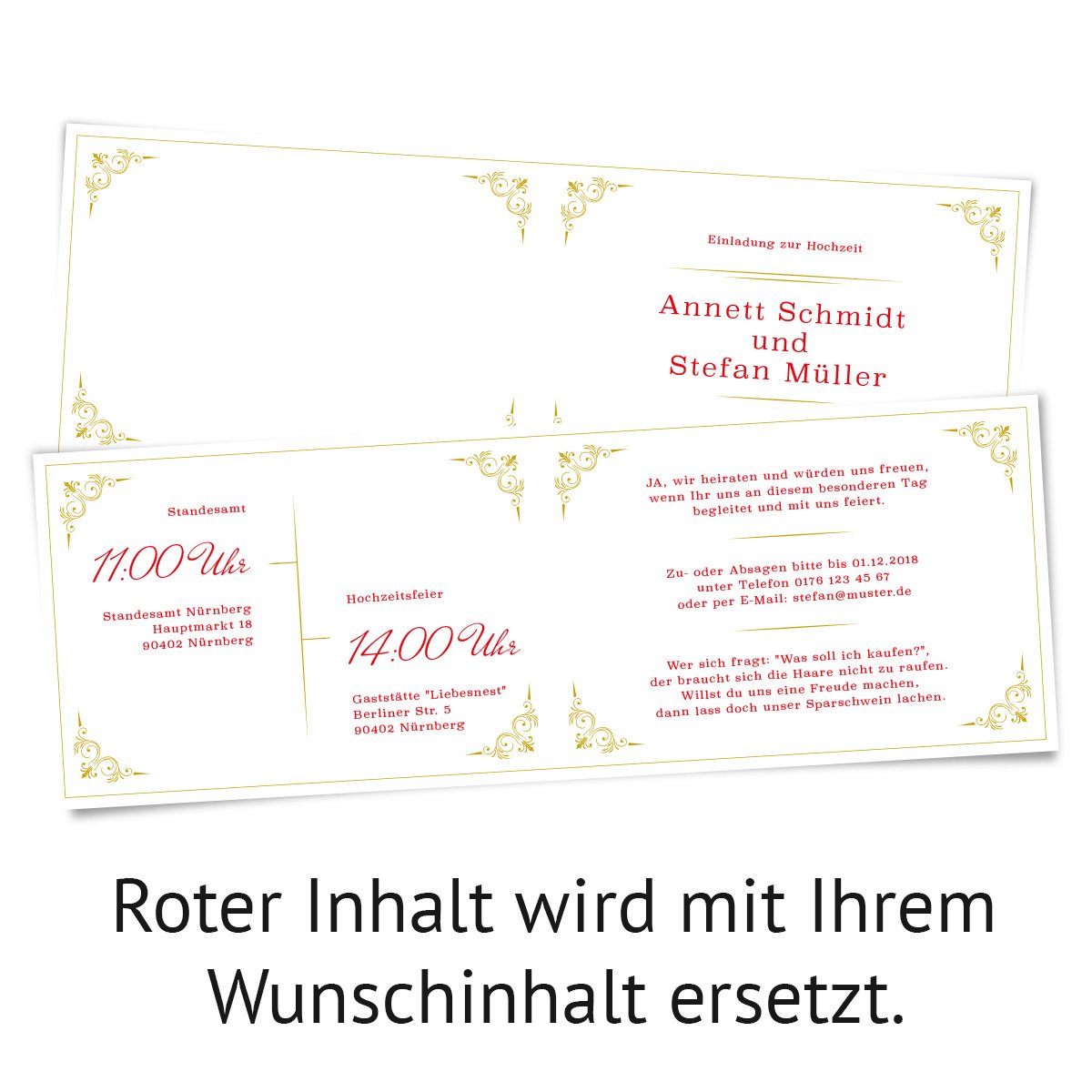 30 x Hochzeitseinladungen schlicht elegant Hochzeit Einladungskarten individuell - Zeitplan
