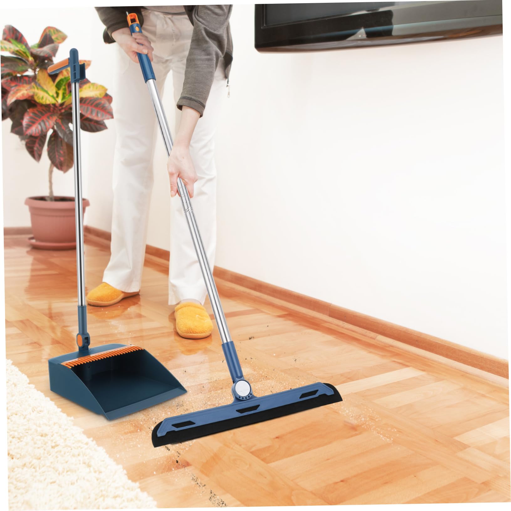 Juego de Escoba y Recogedor Multi-Funcional de Plástico Azul Plegable Diseño Compacto y Fácil Almacenamiento para Limpieza del Hogar