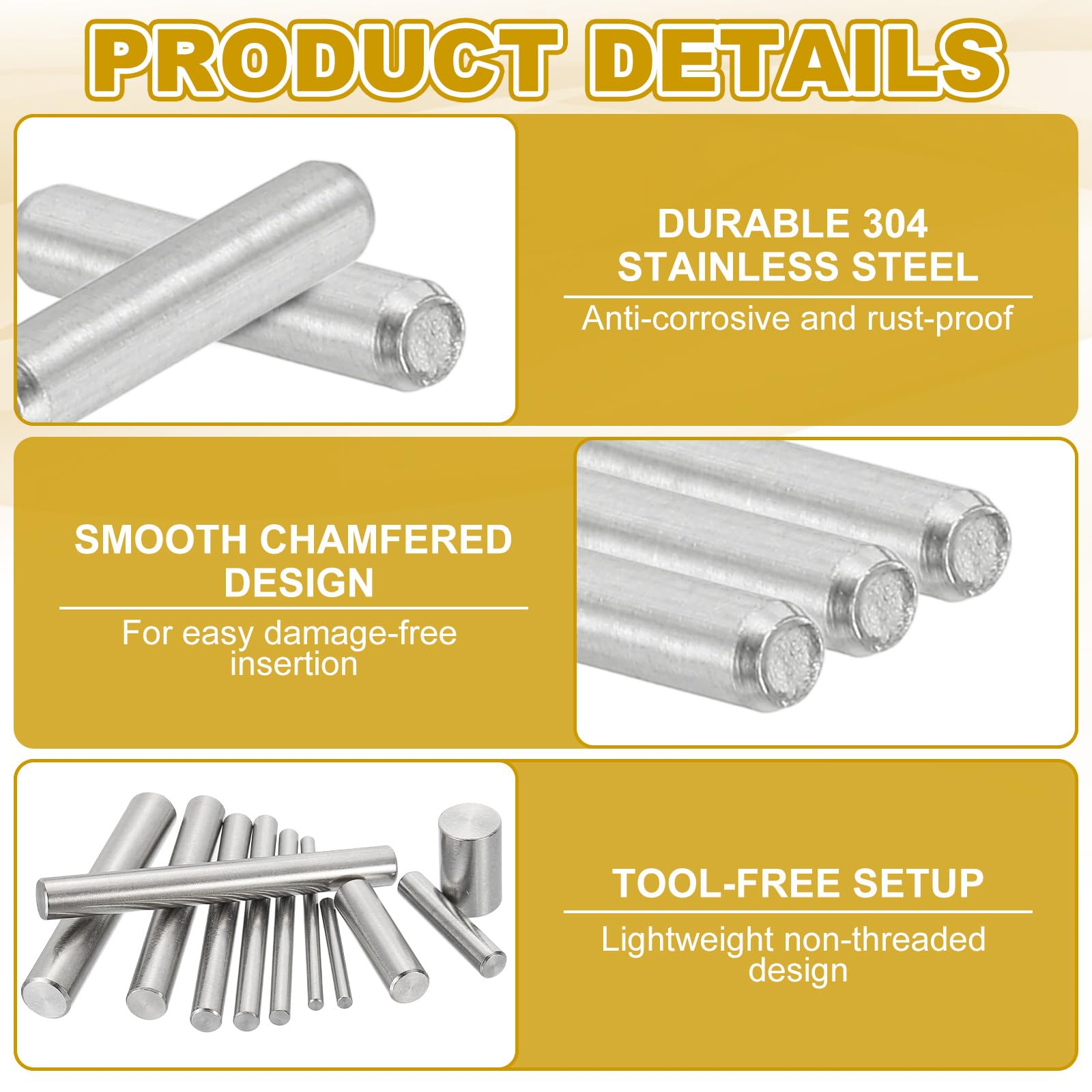 PATIKIL 2mm x 10mm Perno Cilindrico Acciaio Inox, 60 Pz Perni Scaffalatura Acciaio Inox 304 Supporto Asta Elementi Fissaggio Metallici Componenti Riparazione Mobili, Argento