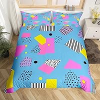 Vista 33 de Juego de funda de edredón estilo Memphis, tamaño matrimonial, diseño abstracto colorido con puntos funky para niños y niñas, funda de edredón