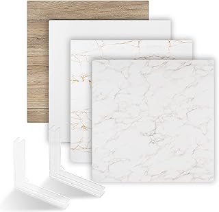 Selens 2Pcs Photography Backdrop Food Background Boards 55x55cm White Marble Wood Texture Photo Studio Double Sided Flat Lay Tabletop Kit for Product Props Shooting Jewelry Cosmetics Desk Waterproof