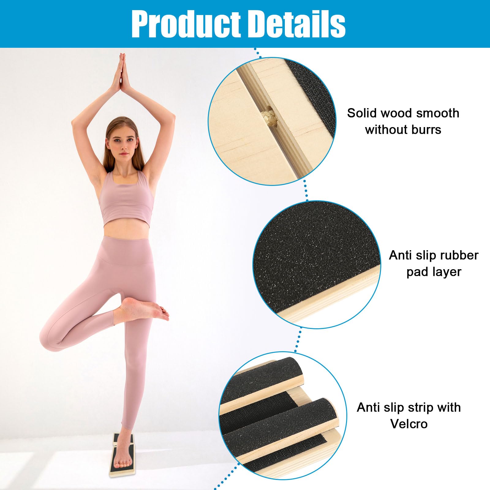Tavola di Equilibrio a Gamba Singola,Suuwwn Trainer per Caviglia e Piede in Legno Balance Board Legno Tavoletta Propriocettiva Caviglia per lo Stretching della Caviglia, Correzione della Postura