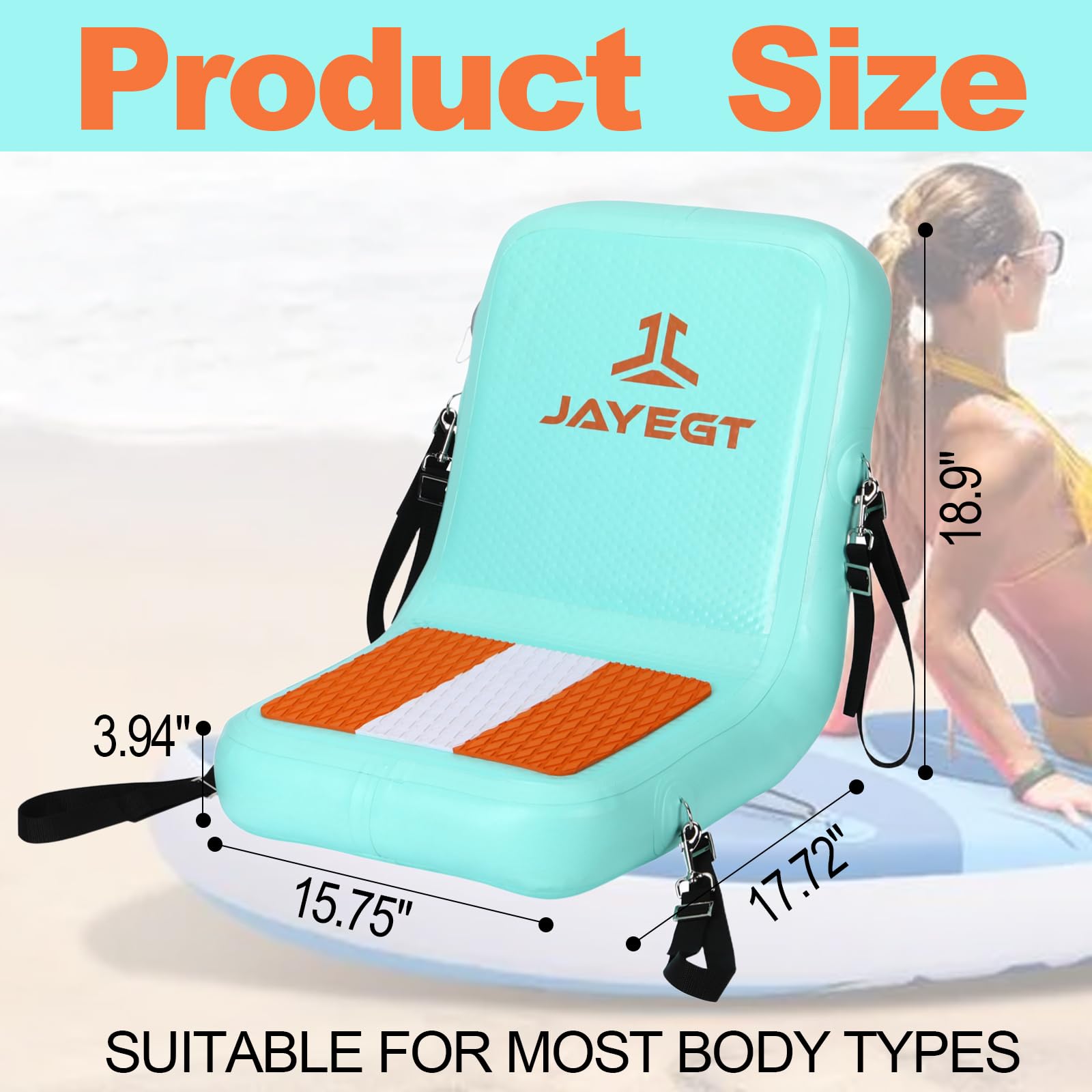 JAYEGT Aufblasbarer Kajaksitz mit Rückenstütze, Paddelboard-Zubehör, faltbarer SUP-Sitz, ergonomisches Anti-Rutsch-Design, hohe Tragfähigkeit, vielseitig einsetzbar für Kajak, Boot, SUP, Kanu