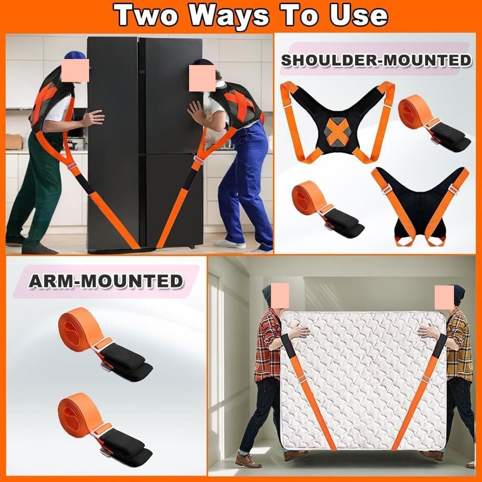 Cinghie di sollevamento for traslocatori, set di 2 imbracature di sollevamento for traslocatori | Cinghie di sollevamento portatili e resistenti da 880 libbre for il trasporto di elettrodomestici, por
