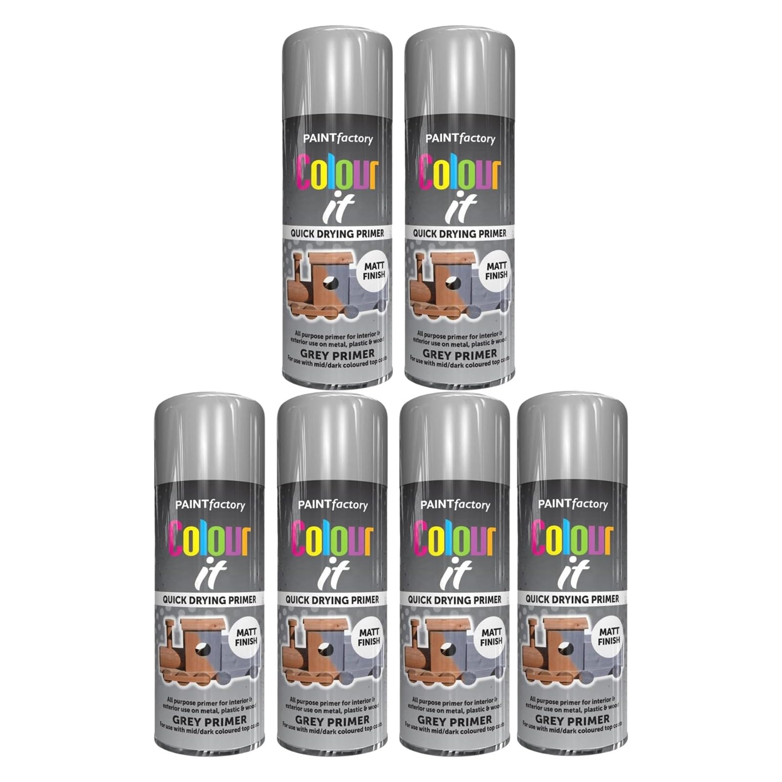 PNJB Grey Primer Spray Paint, Adhesion, Longevity And Durability, Smooth Primer, Flawless And Polished, All-Purpose Paint For Metal, Wood, & Plastic,250ml, (6PCS)