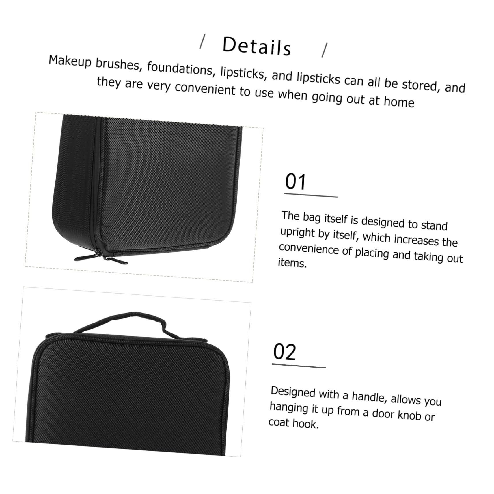 Borsa Trucchi da Viaggio Manico, Organizer Nero in Nylon | Notte e Brevi Trasferte, Struttura Autoportante, Formato Compatto per Donne e Uomini