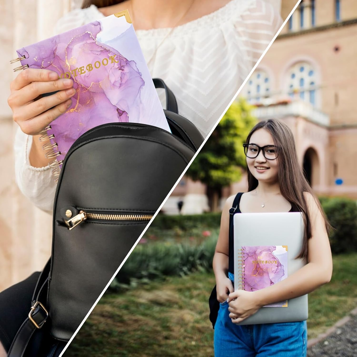 Spiral Notebooks for Work, 240 Pages Lined Spiral Journal Notebook, 5 Subject A5 College Ruled Journals for Writing, 8.6”x6.2''Journaling Notebooks for School Office Supplies(Purple&Pink)