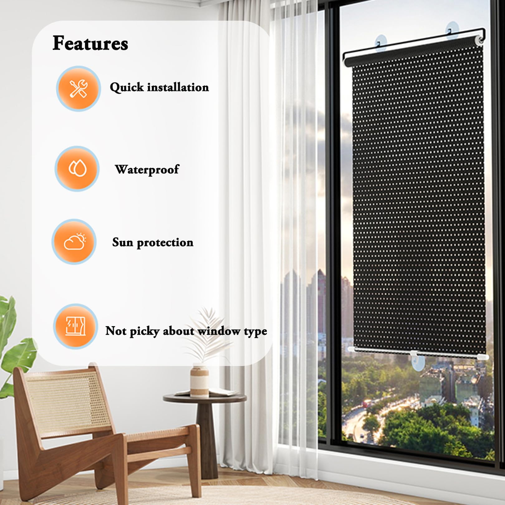 80x200cm Persiana Enrollable para Ventana con ventosas,Estor Enrollable Blackout Sin Taladrar,bloquea Rayos UV,Estores Temporales Sombra Térmica, para Solarium Oficina Coche