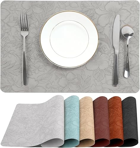 Miniatura 16 de SolaraDawn Juego de 6 manteles individuales de cuero sintético, lavables, lavables y resistentes al calor, manteles individuales de comedor Beige