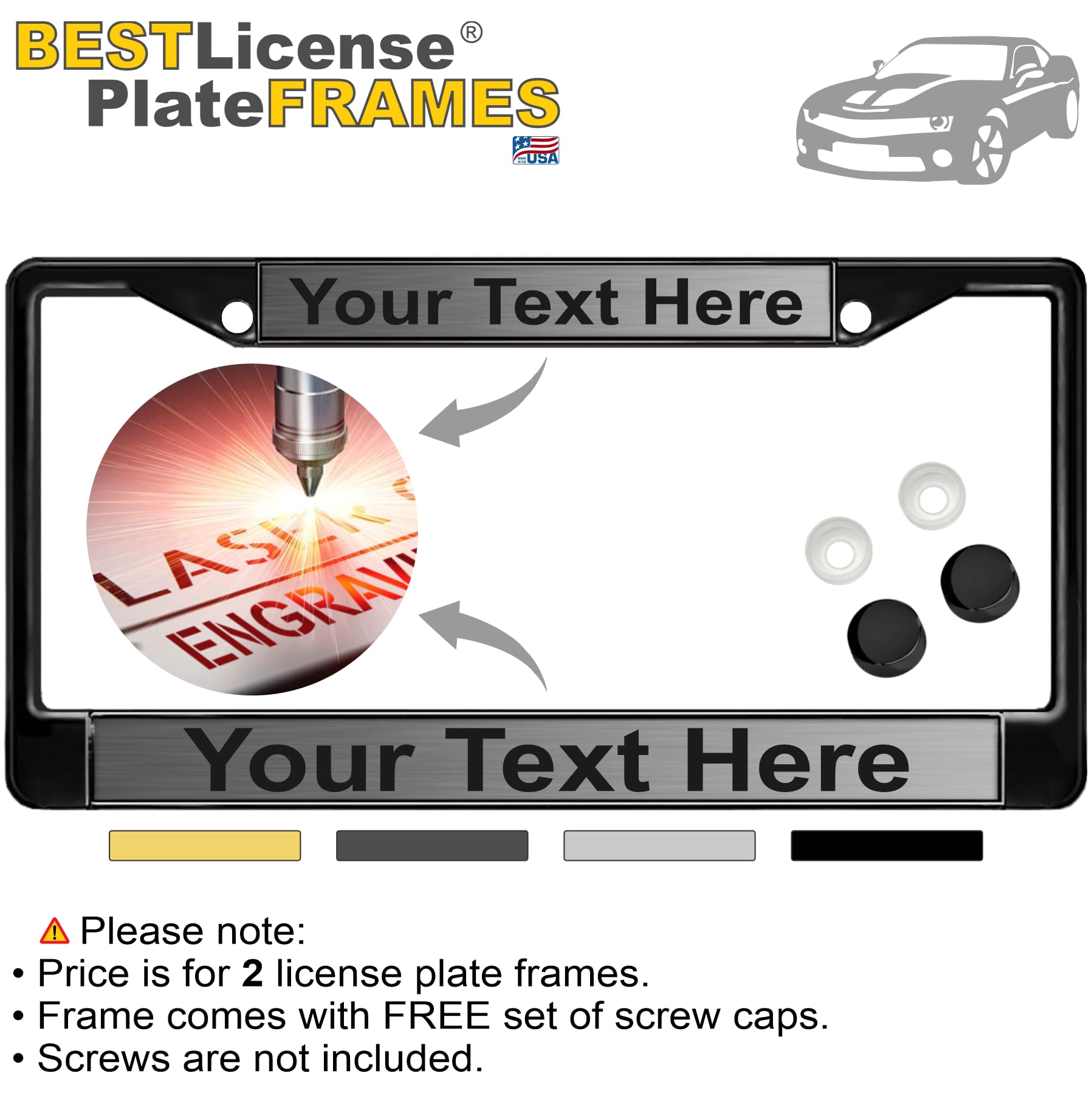 Custom Personalized Metal Laser Engraved Car License Plate Frame with Free caps - Picture 62 of 132