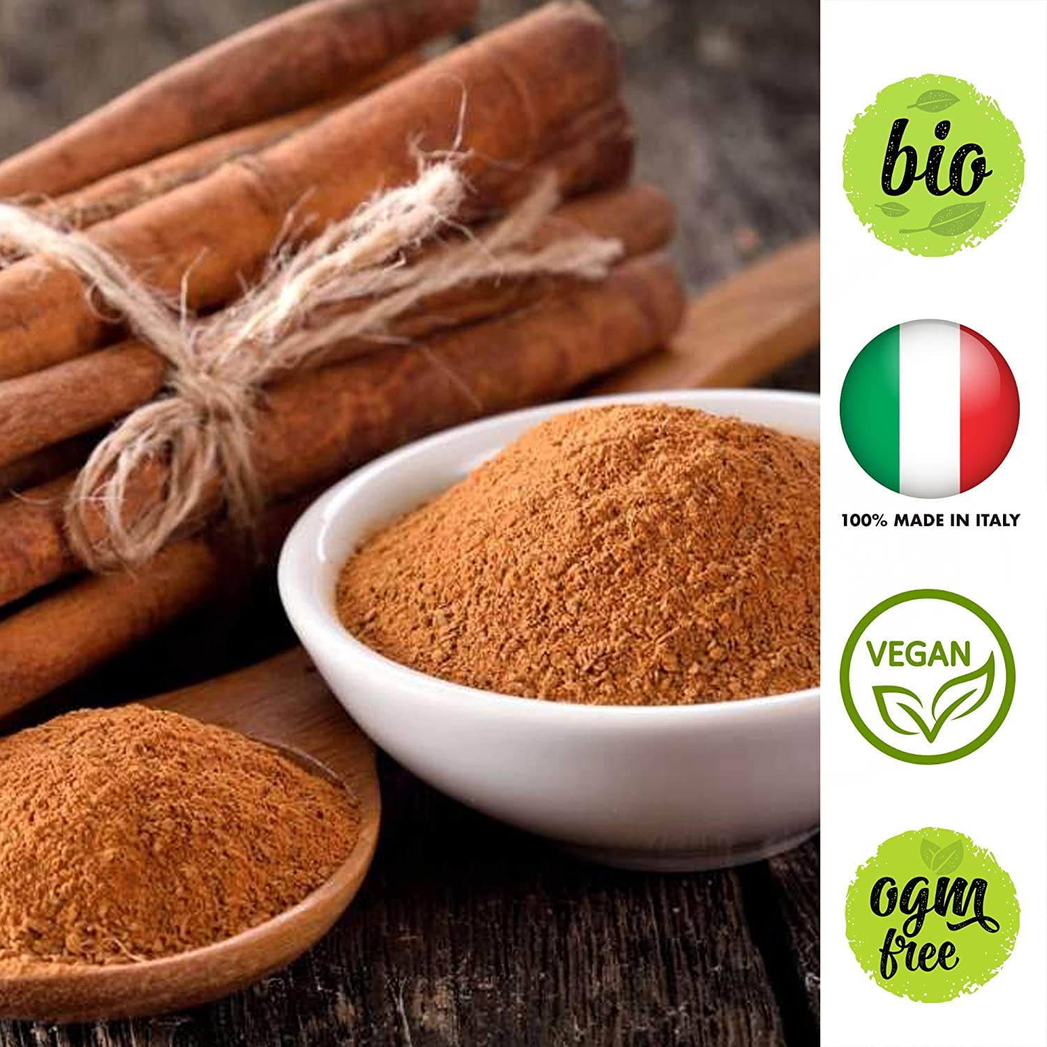 Cannella vera di Ceylon in Polvere Bio 500 g - 100% Naturale Vegan senza conservanti uso in cucina