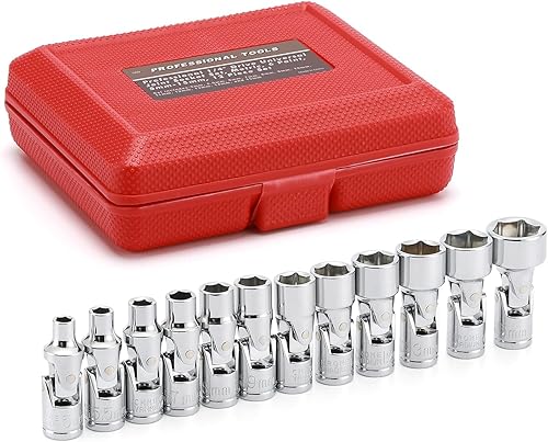 EMENTOL 12 piezas 14" accionamiento juego de llaves universales de junta universal, 6 puntos, juego de llaves universales flexibles métricas, CR-V,