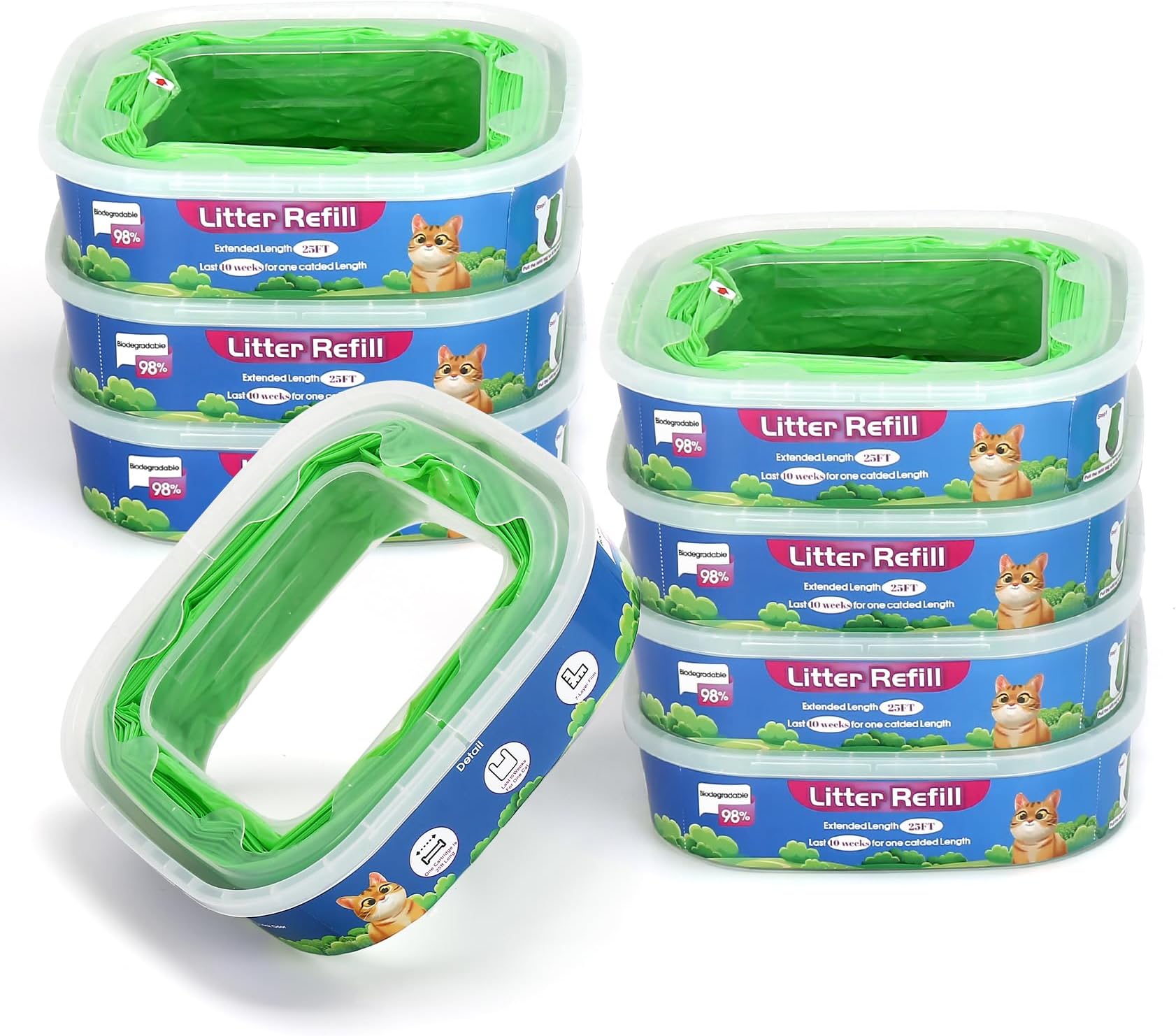 Pleasthome Litter Refills Bag 8 Pack, 25FT Genie Cat Litter