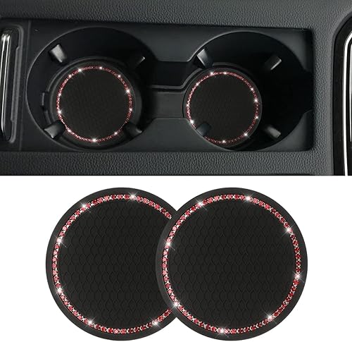 Miniatura 10 de Portavasos para Coche, 2 Piezas de Accesorios Universales de Cristal Blanco Brillante con Diamantes de Imitación para Automóvil, Juego de Blanco