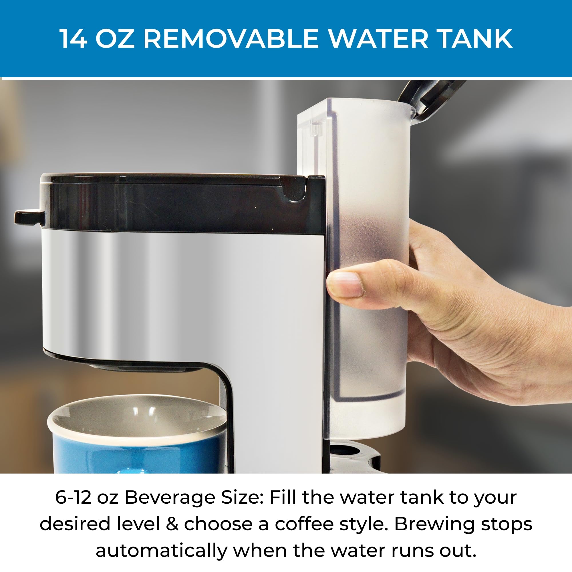 Koolatron Kenmore - Cafetera de una sola porción y taza de viaje de acero inoxidable, cápsula/cápsula y café molido, compatible con K Cup, máquina de café caliente y helado, tamaños de preparación de